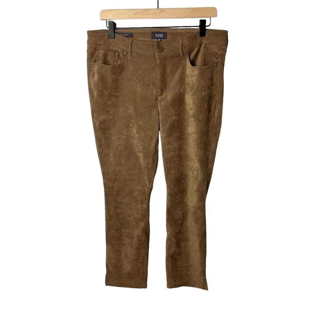 NYDJ Alina Skinny Ankle Pants Tan Suede Size 10 Petite Style PFSKLA8003